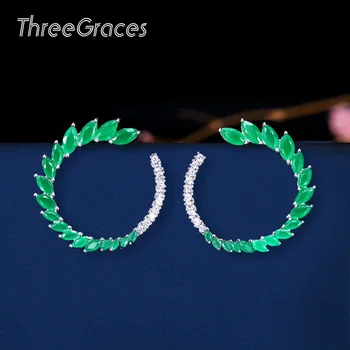 

ThreeGraces American and European Women Wedding Natural Green Crystal Mix CZ Stone Open Round Big Stud Earrings for Bridal ER264