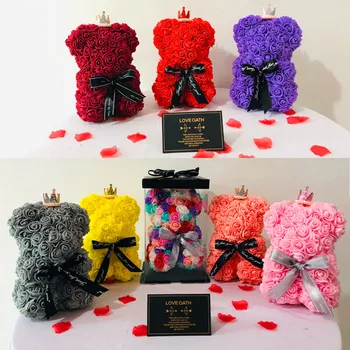

Fashion Valentine's Day Gift 25cm Cute Red Rose Teddy Bear Rose Flower Artificial Decoration Christmas For Women Valentine Gift