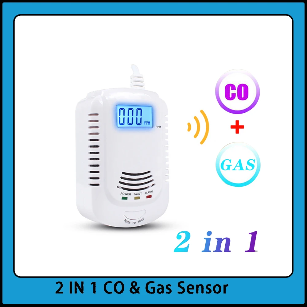 security panic button Gas Detector Leakage Sensor 2 in 1 LED Display CO Natural Gas Alarm System Compatible Electronic Valve with Two Power Supply Way burglar alarm keypad