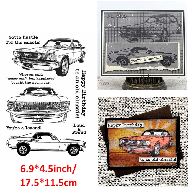 Clear Silicone Stamps Retro Cars Round Label Tag Number Puzzle Football Guitar Wolf Flowers Background DIY Cards 2021 New 8