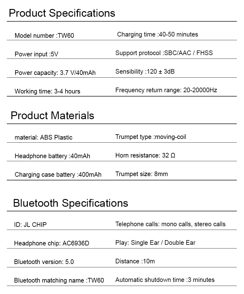 TW60 настоящие беспроводные наушники, сенсорные Bluetooth 5,0, гарнитура, спортивные наушники, наушники, 3D стерео наушники с микрофоном type C