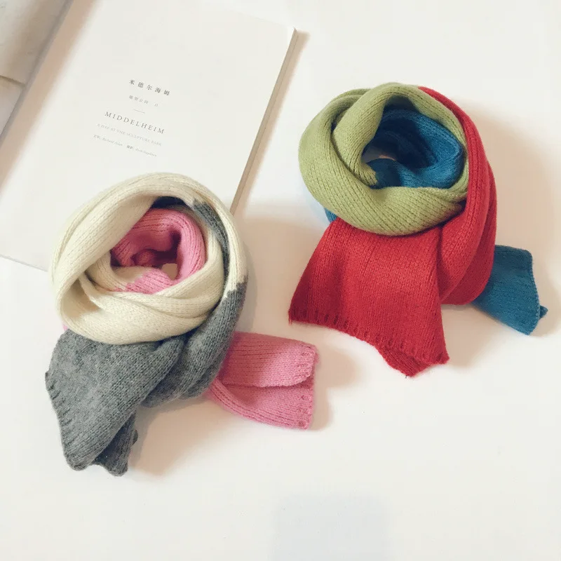 Корейские вязаные шерстяные Лоскутные мягкие теплые осенне-зимние плотные детские шали для мальчиков и девочек, шарфы, аксессуары-LHC