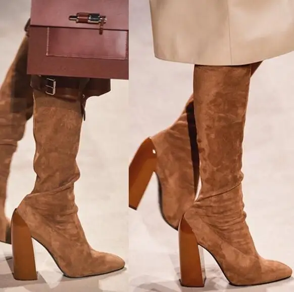 style 6 Emma king/botas mujer invierno/Бежевые Замшевые ботфорты на Высоком толстом каблуке с острым носком элегантная женская обувь Zapatos De Mujer - Цвет: style 6