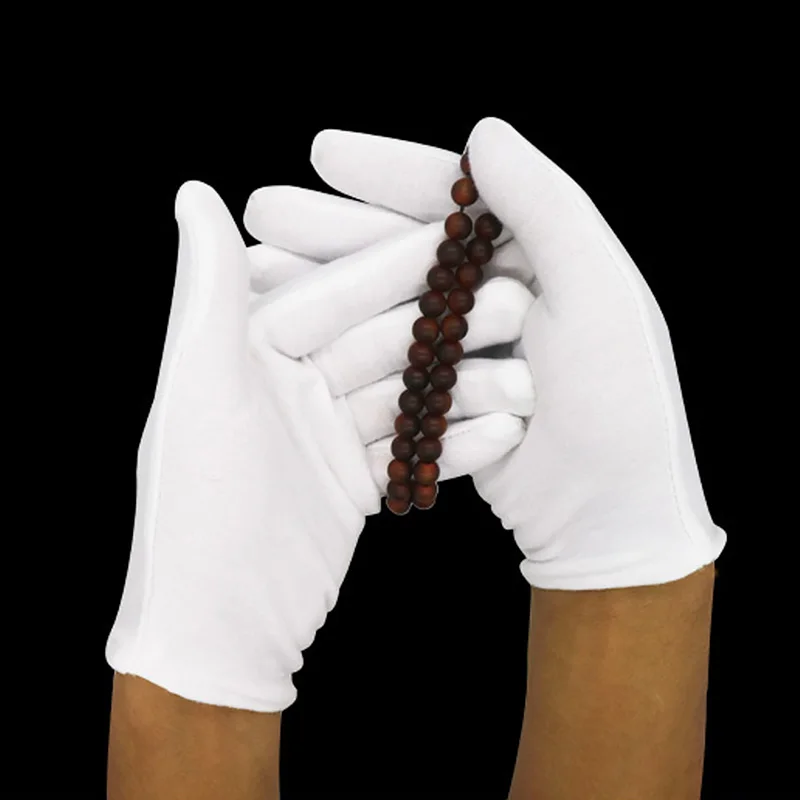White Cotton Work Gloves Men Women Etiquette Waiter Driver Jewelry Gloves Inspection Work Full Finger Gloves Hands Protector