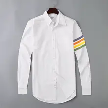 Модная брендовая мужская приталенная белая Повседневная рубашка с отворотным воротником и разноцветными рукавами, оксфордская однотонная мужская одежда