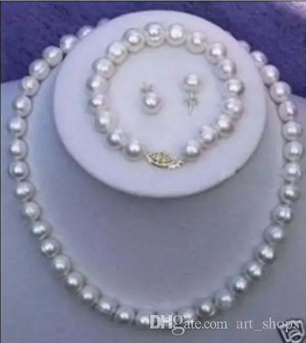 8-9 мм Белый Пресноводный Культивированный жемчуг ожерелье браслет серьги набор LL001 8-9 мм Белый Пресноводный Культивированный жемчуг ожерелье браслет серьги набор LL001