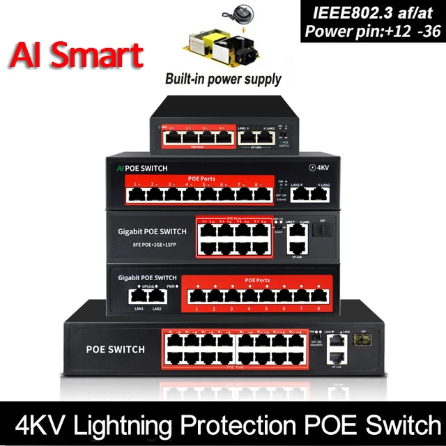 POE switch 48V with 8 100Mbps Ports IEEE 802.3 af/at ethernet switch Suitable for IP camera/Wireless AP/POE camera 2