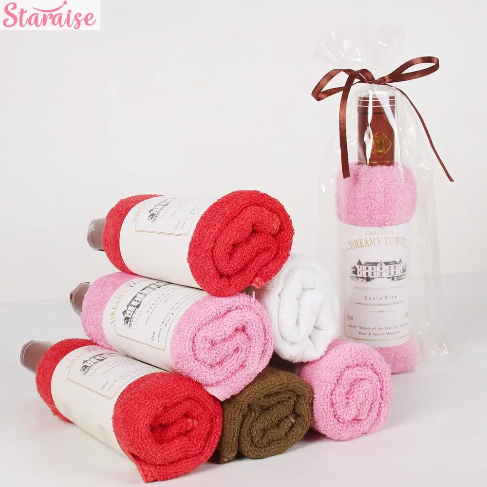 

Red Wine Bottle Shape Wedding Towel Creative Present Soft Cotton Face Towel Wedding Gift For Guests 30*70cm Gift Home Textile