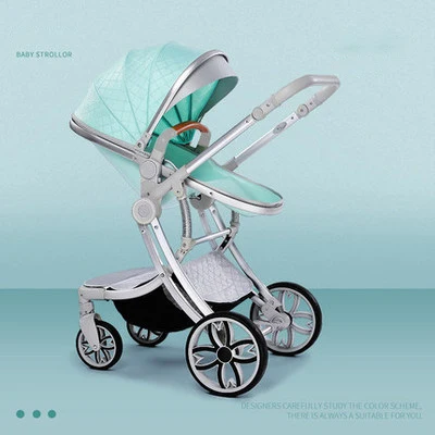 Новинка, многофункциональная детская коляска с высоким пейзажем, 3 в 1, детская коляска для путешествий, четыре колеса в течение 48 месяцев, детская коляска - Color: silver blue