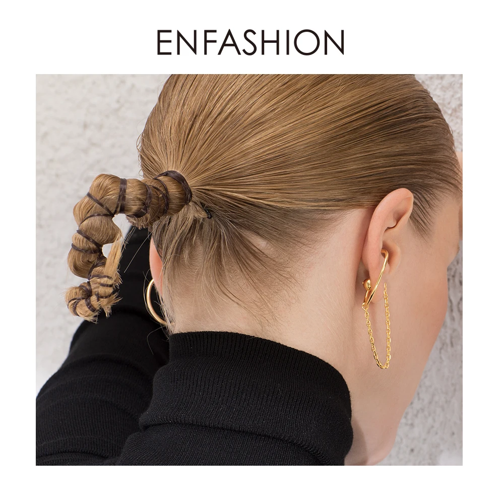 ENFASHION панк с-образная цепочка, серьги-гвоздики для женщин, золотой цвет, минималистичные серьги-манжеты для ушей, модные ювелирные изделия E191091