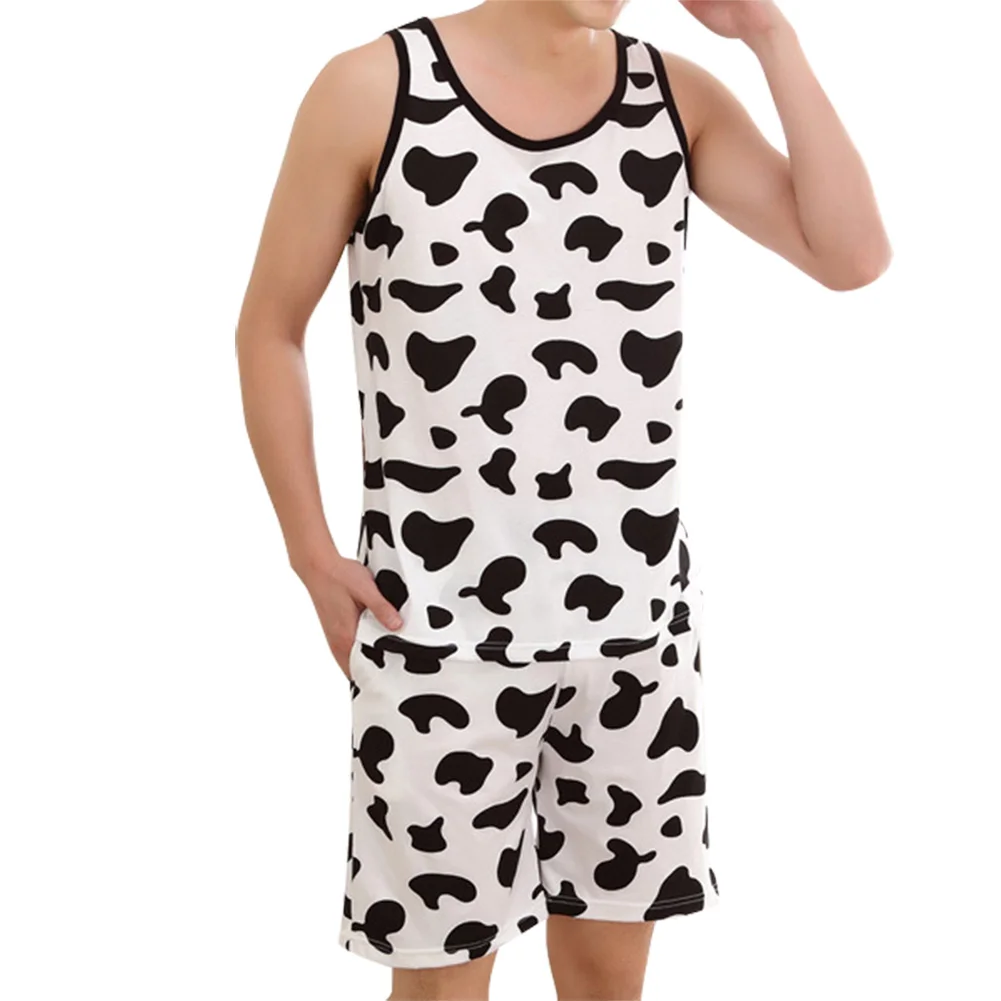 vest men Пижама с рисунком коровы; костюм для пар; комплект из 2 предметов; Пижама для отдыха; сезон лето; IK88 - Цвет: vest men