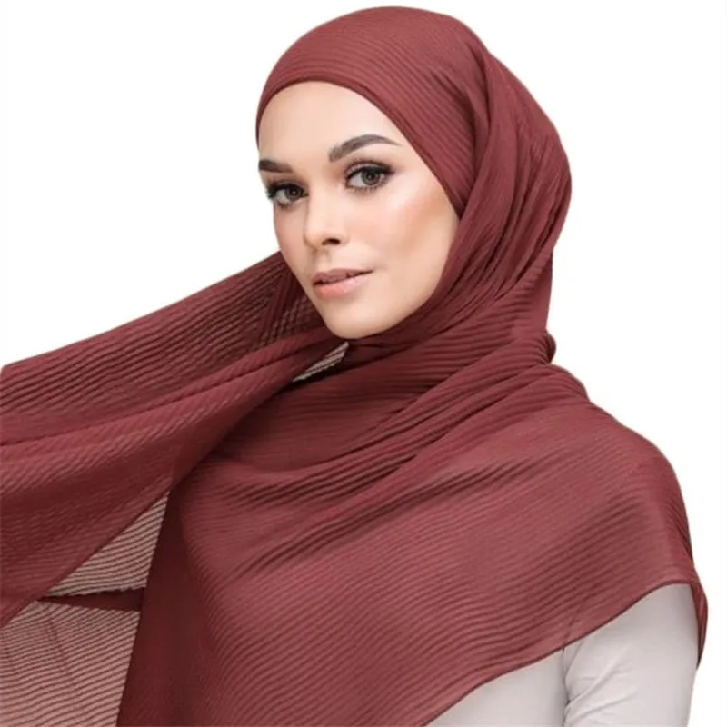 

Fashion Muslim Crinkle Hijab Chiffon Head Scarf For Women Wrinkle Headwraps Hijabs Femme Musulman Plain Chiffon Scarves Shawls