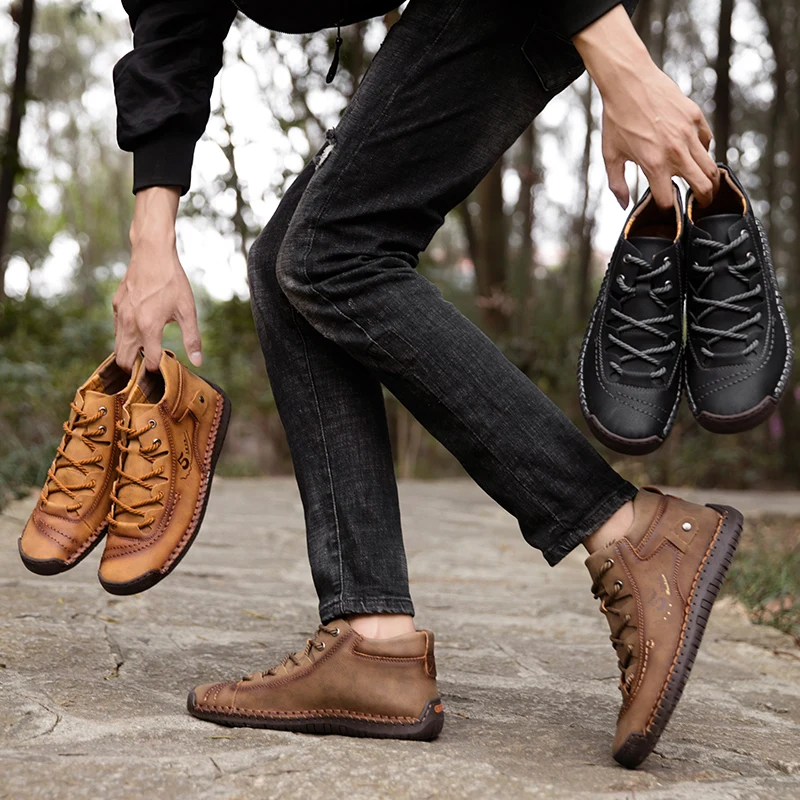 7ipupas Men Boots Man Leather Casual shoes Soft sole Comfortable Mens Winter Boots for outdoor driving Big Size 38-48