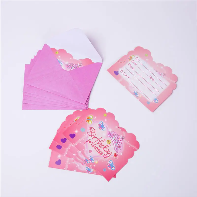 Девочка День рождения розовая корона для принцессы вечерние принадлежности День Рождения украшения дети ребенок душ бумажные тарелки и соломки чашки - Цвет: Inviting Card(6pcs)
