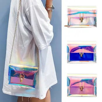 

Fashion PVC Women Handbag Laser Clear Transparent Tote Hologram Handbag Purse Shoulder Bag Coin Purses