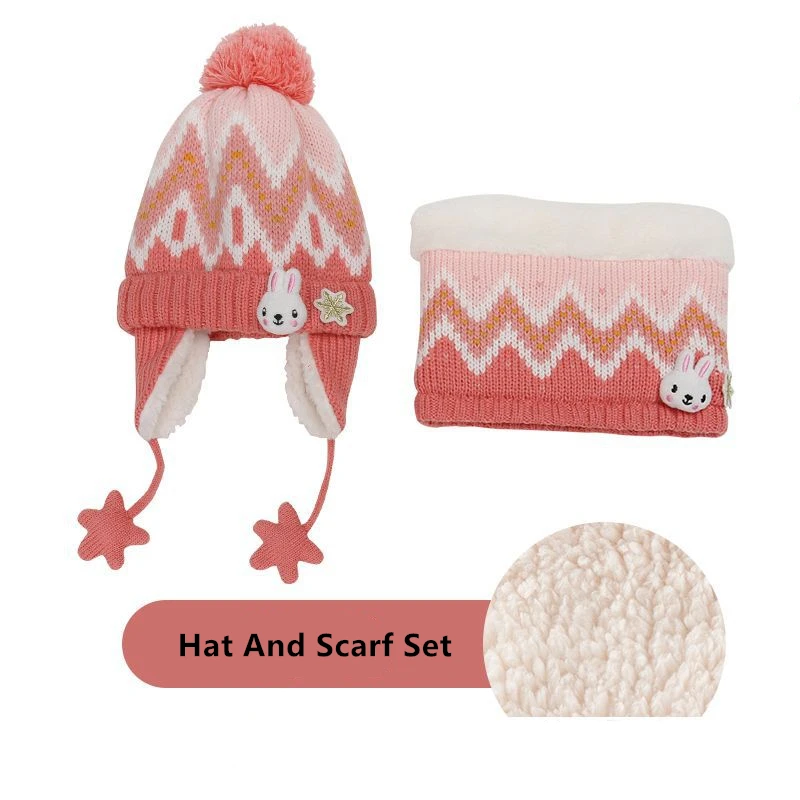 Hat And Scarf Set Зимний детский шарф, шапка и наборы с перчатками, детская шапка со снежинками и шарфом из мультфильма, теплые бархатные шапочки - Цвет: Hat And Scarf Set