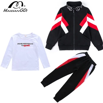 

MAIDNAGDI Boys Clothing Set 2020 Spring Children Suit Teenage Clothes Three-piece Striped Cotton Casual Age 6-14 Year