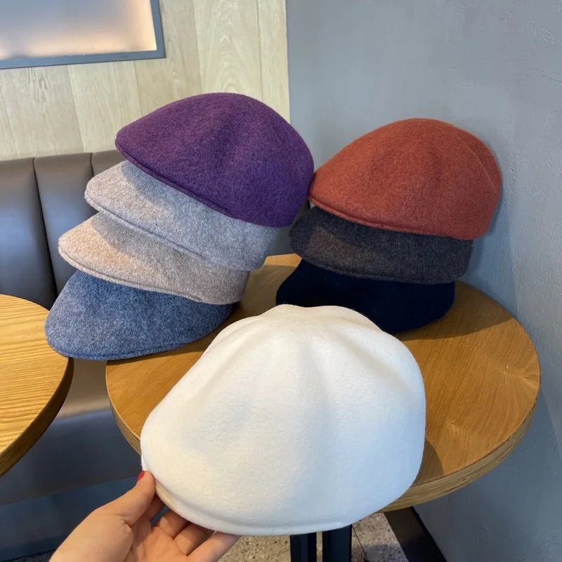 

Autumn Winter New Quality Wool Forward Hats Visors For Women Men Caps Retro British Beret Fashion Street Painter Hat Newsboy Hat