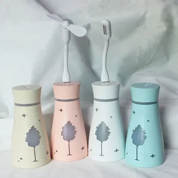 

200ml 3 in 1 USB Air Humidifier Ultrasonic Aroma Diffuser Maple Leaf LED Lamp Mini USB Fan Office Air Purifier