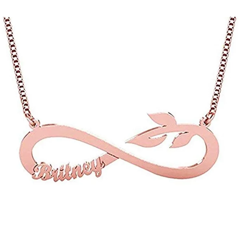 

Women's Fashion Custom Nameplate Necklace Personalized Infinity Leaf Pendant Necklaces Chain Friendship Jewelry Best Friend Gift