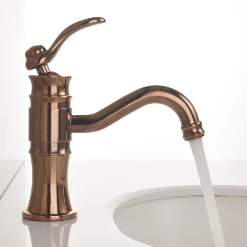 

Rose Gold Single Hole Bathroom Basin Faucets Classical Antique Faucet Brass Hot and Cold Sink Faucet +2 pcs Hoses
