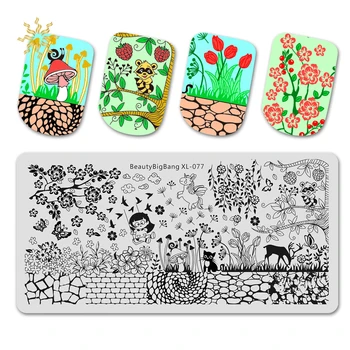 

BeautyBigBang 1Pcs Nail Stamping Plate Tree Plant Dandelion Mushroom Butterfly Unicorn Image Nail Art Template Stamping Plate