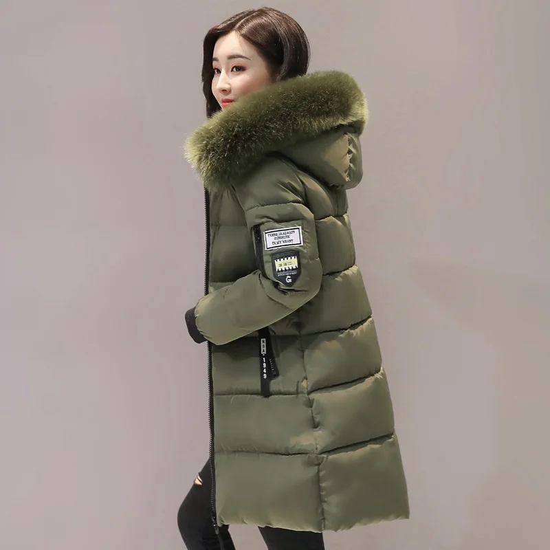 Женские зимние пальто длинные хлопковые повседневные меховые куртки с капюшоном женские толстые теплые зимние женские пальто - Цвет: Army green