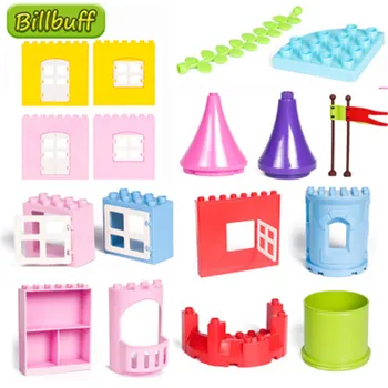 

DIY Big Size Accessories Building Blocks Play Bricks Castle Roof Door Window Flower Compatible Duploinglys City Toy for Children