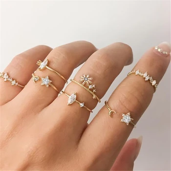 

DAXI Fashion Crystal Rings For Women Gold Rings Korean Ring For Bohemian Geometric Ring Set For Women'S Rings Jewelry Gifts