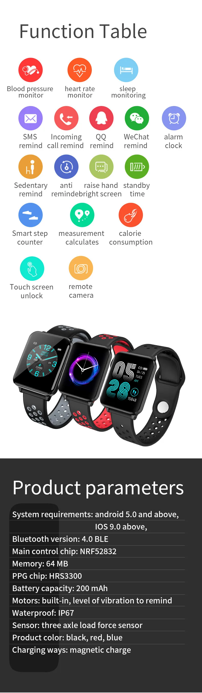 Ravi P1 Smartwatch часы с монитором сердечного ритма артериального давления спортивные фитнес-трекер шагомер спортивные Смарт-часы для мужчин и женщин