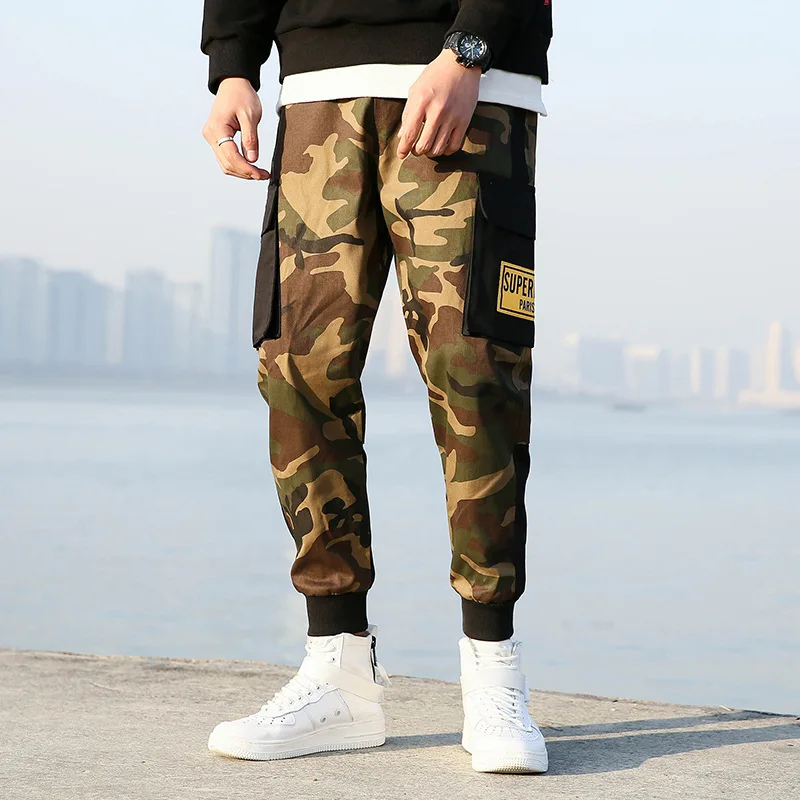 70% OFF 2019 New High Quality Skinny Streetwear Joggers Hip Hop Cargo Military Tactical Camouflage Harem Men Fashion