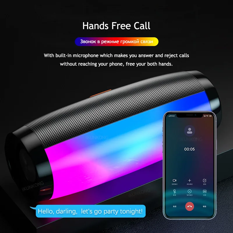 US $18.25 - 21.29 Portable Speakers Bluetooth Column Wireless Bluetooth Speaker Powerful High BoomBox Outdoor Bass HIFI TF FM Radio with LED Light