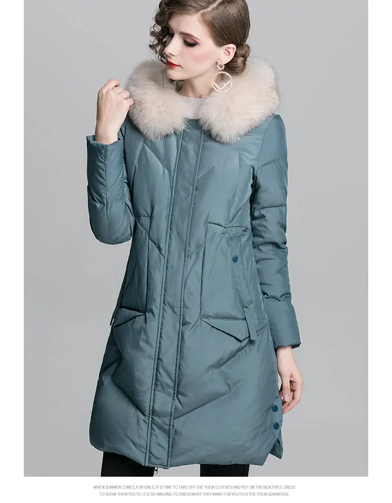Женское зимнее пуховое пальто, Брендовая женская одежда, длинное пуховое пальто с натуральным мехом и капюшоном, Модная парка, теплый пуховик, 90% пальто