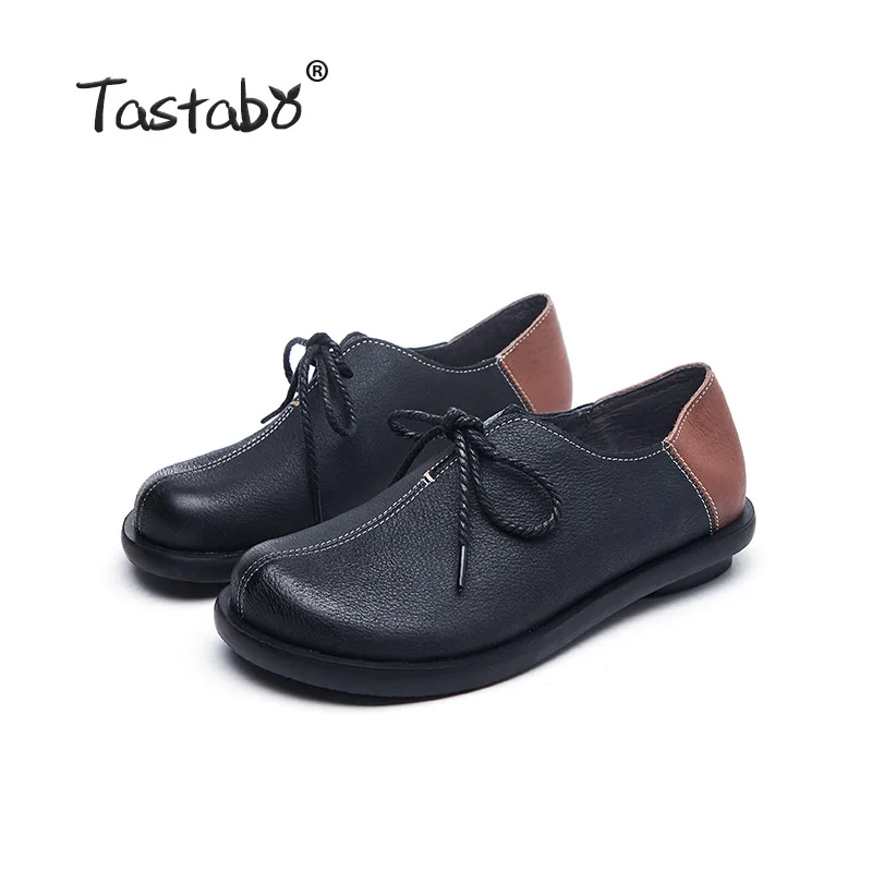 Tastabo женская обувь из натуральной кожи; ручная работа; Винтажная обувь для вождения; обувь на низком каблуке с мягкой подошвой; цвет коричневый, черный; S99102 - Цвет: Black