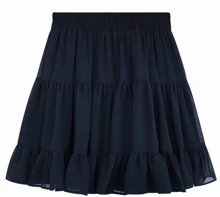 Navy blue Большие размеры, женские юбки, яркие цвета, а-силуэт, мини юбки, гофрированные шифоновые юбки с оборками, пляжные праздники, сексуальные юбки M-6XL 7XL - Цвет: Navy blue