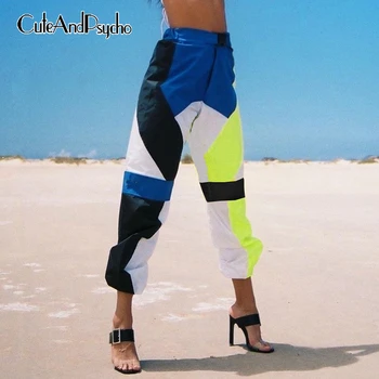 

Contrast Color Patchwork Pants Women Hip Hop High Waist Sweatpants Casual Baggy Long Trousers Joggers Capri Bottom Cuteandpsycho