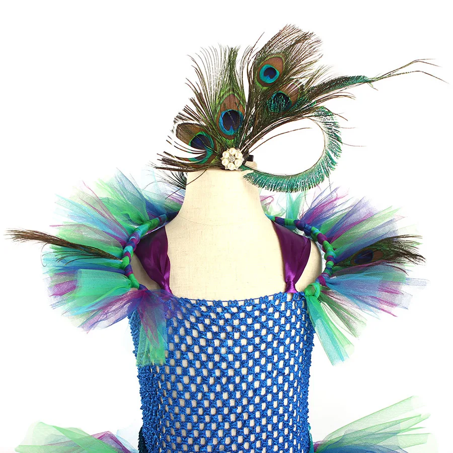 Couture Royal Peacock Girls Tutu Dress with Feather Clip Peacock Bird Carnival Fancy Dress for Kid Halloween Party Purim Costume (14)