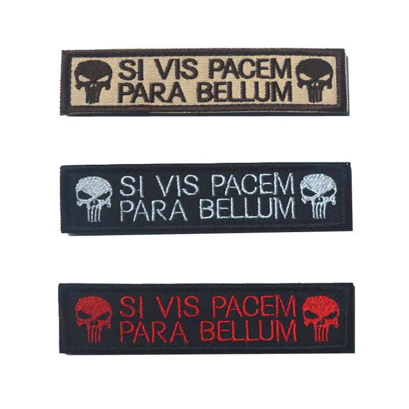 Embroidered Patches Skull Si Vis Pacem Para Bellum Tactical Hook Fastener Badge For vest Backpack Jacket