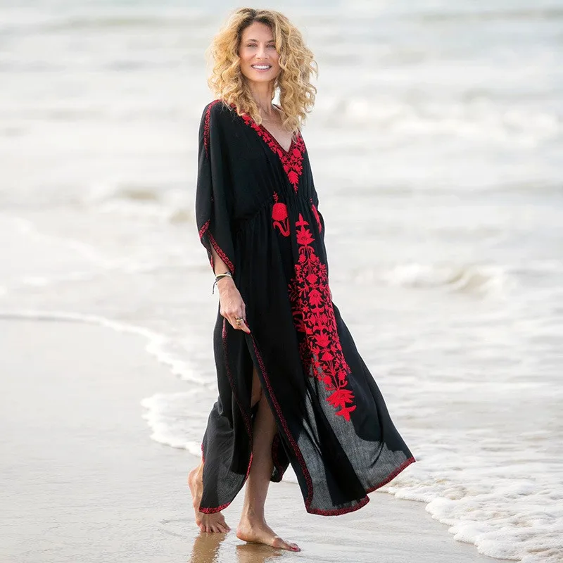 2020 женское хлопковое бикини с цветочной вышивкой пляжное платье туника размера