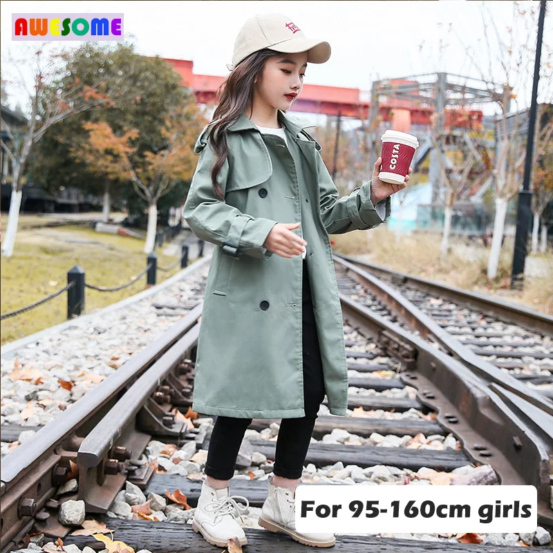 

Children Boutique Clothes 2020 Spring British Style Trench Coat for Teen Girls Long Windproof Jacket Cotton Outerwear 3-15 Years