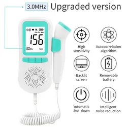 Ultrasound Doppler Fetal Heart Rate Monitor For Pregnancy Baby Sound B Detector Sonar Stethoscope No Radiation Rechargeable 3MHz