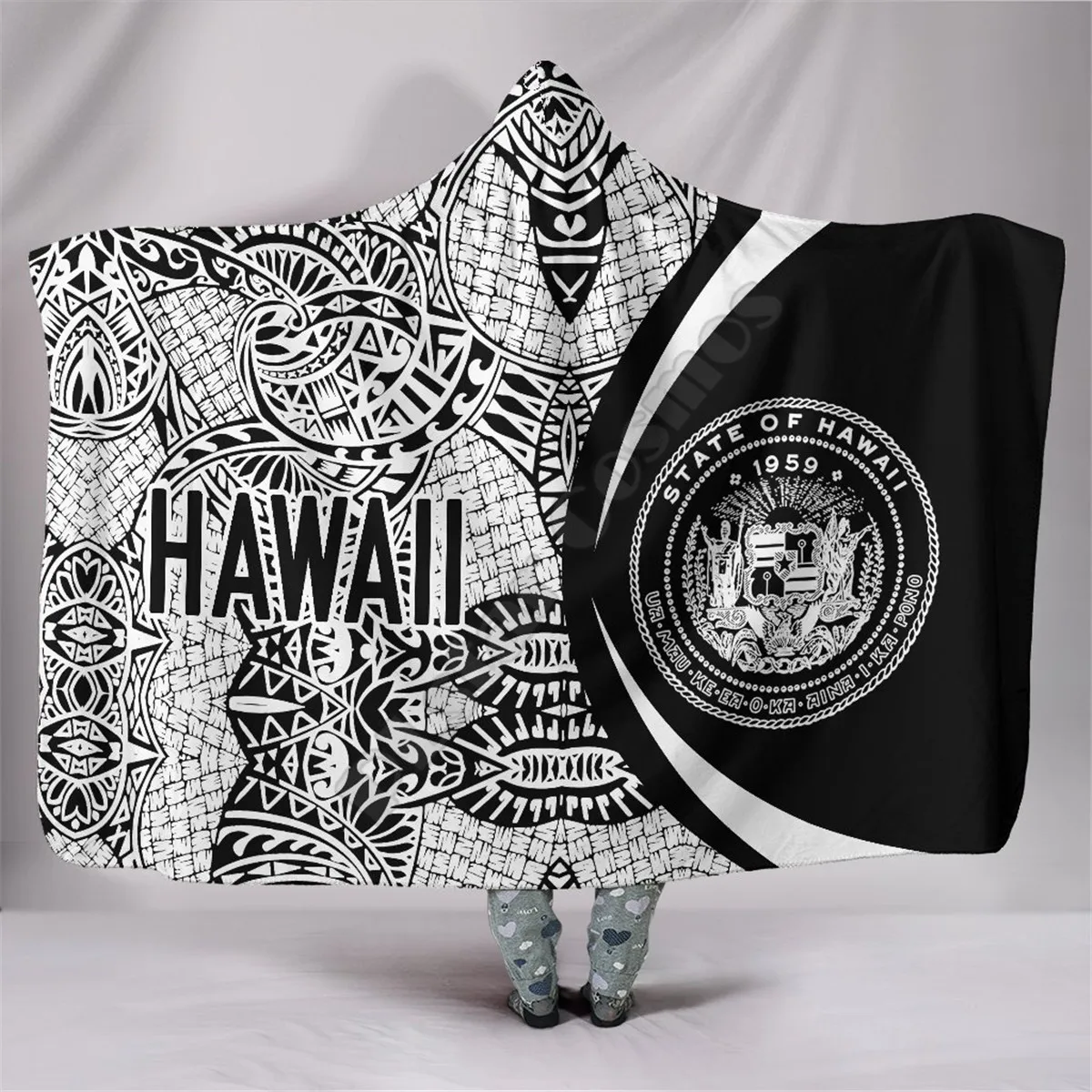 

Hawaii Polynesian Hooded Blanket 3D Printed Cozy Soft Throw Blanket Adult Women Men Wearable Throw Blankets 02