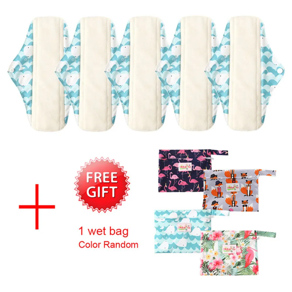 5PCS Reusable Sanitary Pads with Free mini Storage Bag Women Menstrual Pads Sanitary Napkin Absorbent Charcoal Bamboo Cloth Pads - Цвет: WSD42