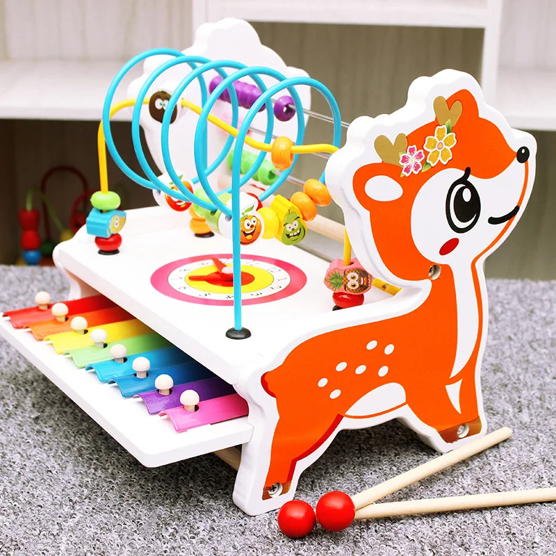 

Wooden Multi-functional Cartoon Deer Bead-stringing Toy Calculation Frame Children Music zhu suan jia Educational Toy