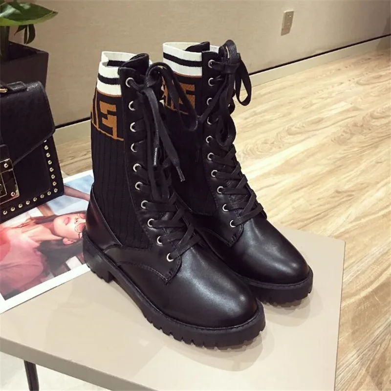 

BBZAI shoes woman High quality boots 3-5CM Superior quality Martin boots Waterproof New elastic sock shoes Fashion Show