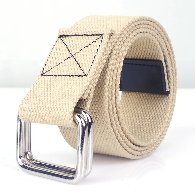 Double Ring Buckle Canvas Belts Unisex Solid Color Casual Jeans