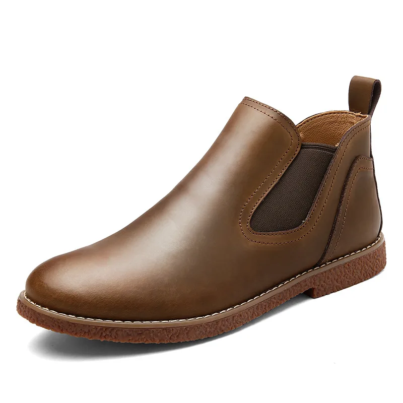 CEVABULE Fall/Winter Chelsea Boots Men's Wear-resistant Leisure Tide Shoes Martins Footwear Retro Leather Boot - Цвет: brown