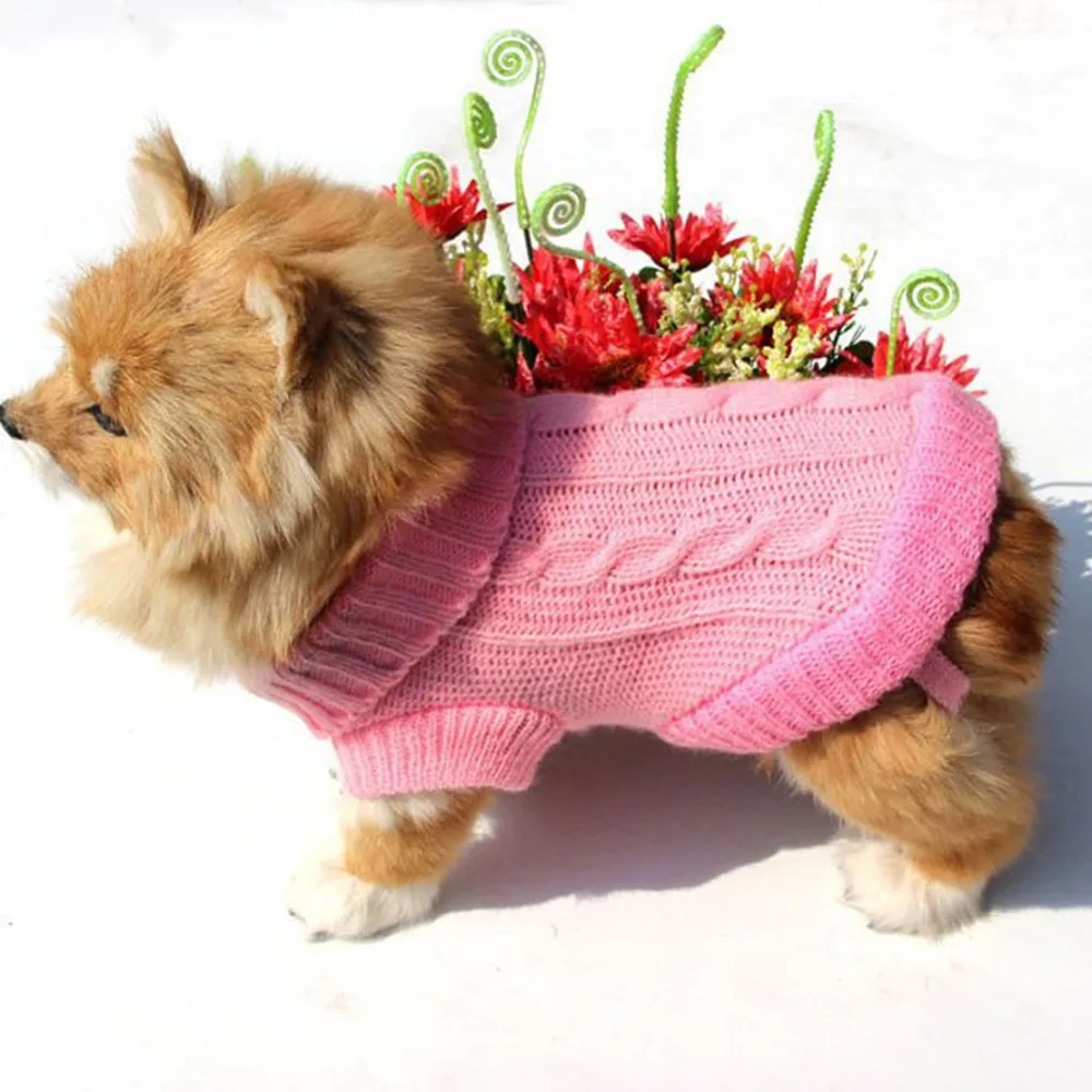Pet Warm Knitted Jumper Solid Colors Cat Dog Three-dimensional Cross-knit Crochet Sweater Coat Jacket Clothes Pet Supplies