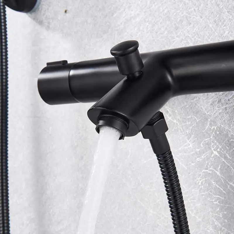 Bathtub Faucet Wall Mounted Tub Sink Thermostatic Shower Black Dual Handle With Handshower Bathroom Bath Shower Set  Mixer Tap 4