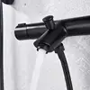 Bathtub Faucet Wall Mounted Tub Sink Thermostatic Shower Black Dual Handle With Handshower Bathroom Bath Shower Set  Mixer Tap 4